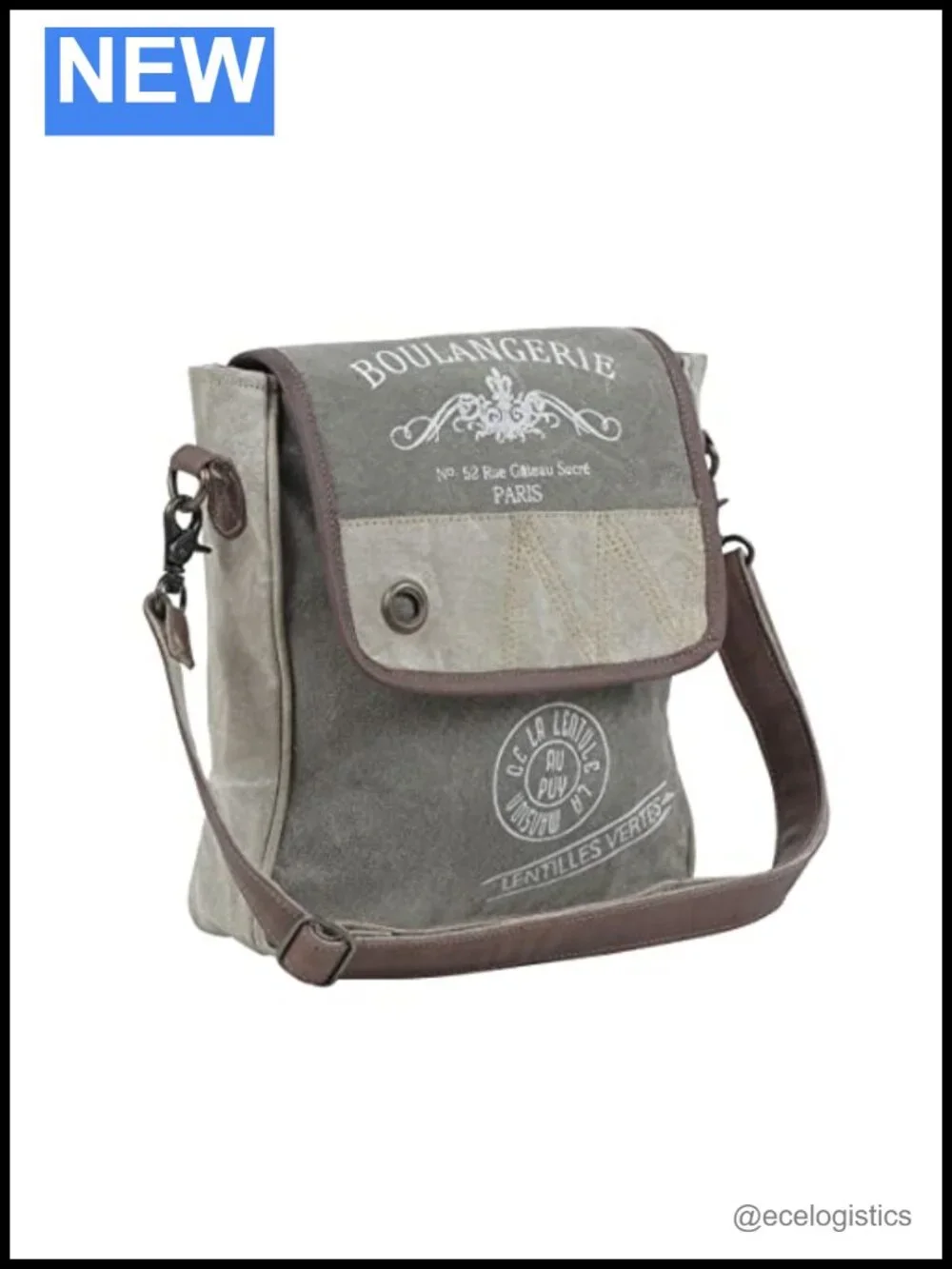 Lightweight Canvas Shoulder Bag Upcycled Leather Trim Handbag